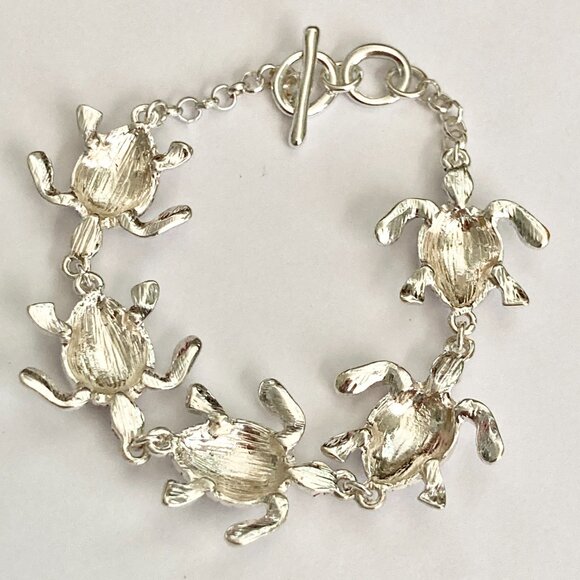 Silver Sea Life Turtle Charm Bracelet Beach Island 7.5" Plated Toggle Clasp - - Picture 11 of 12